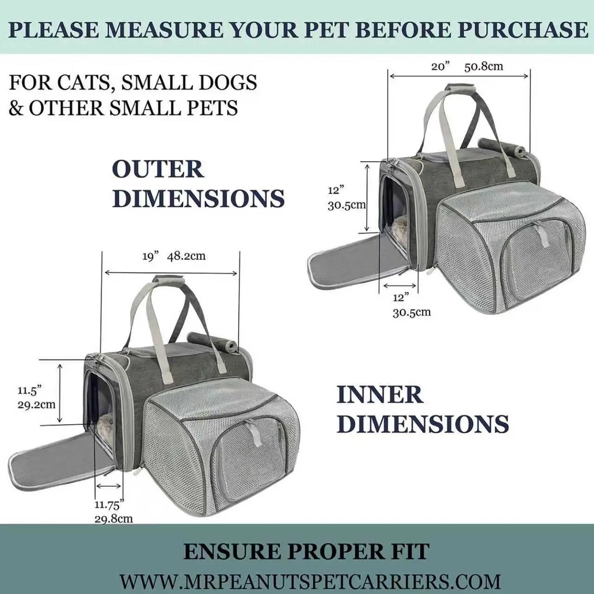Mr. Peanut's Gold Series Big Apple XL Expandable Pet Carrier, gray, air-travel approved