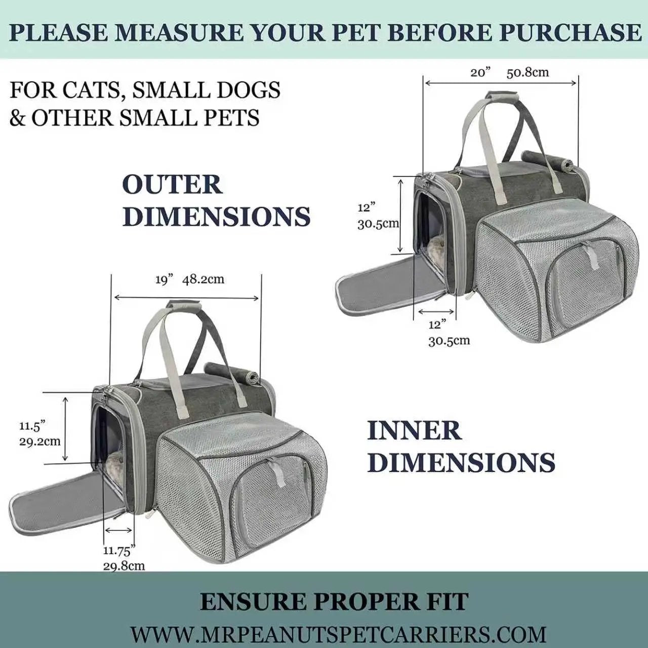 Mr. Peanut's Gold Series Big Apple XL Expandable Pet Carrier, gray, air-travel approved