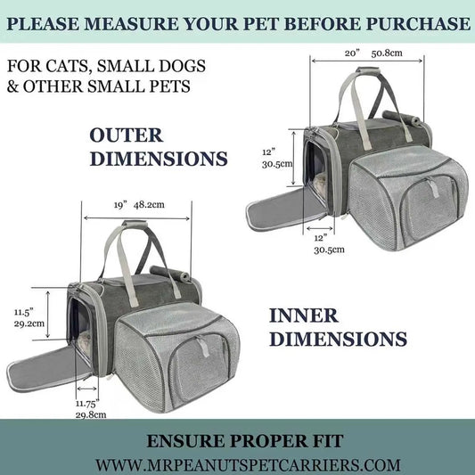 Mr. Peanut's Gold Series Big Apple XL Expandable Pet Carrier, gray, air-travel approved
