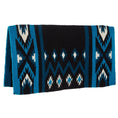Load image into Gallery viewer, Mayatex Phoenix Saddle Blanket New Zealand Wool Blend 38X34 Inches Black Teal Blue Aztec Pattern by Mayatex
