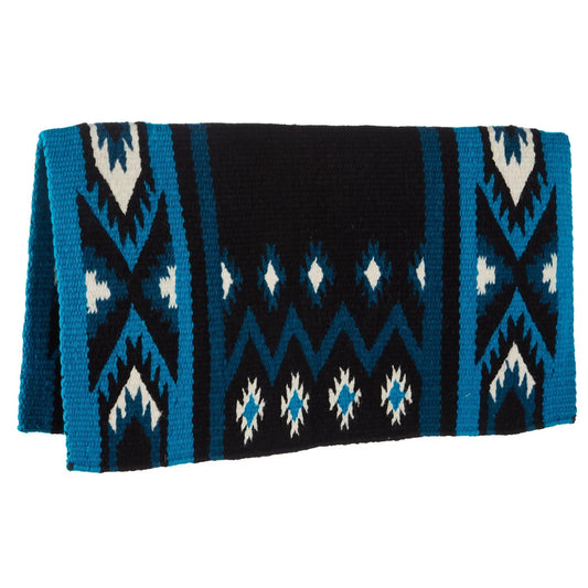 Mayatex Phoenix Saddle Blanket New Zealand Wool Blend 38X34 Inches Black Teal Blue Aztec Pattern by Mayatex