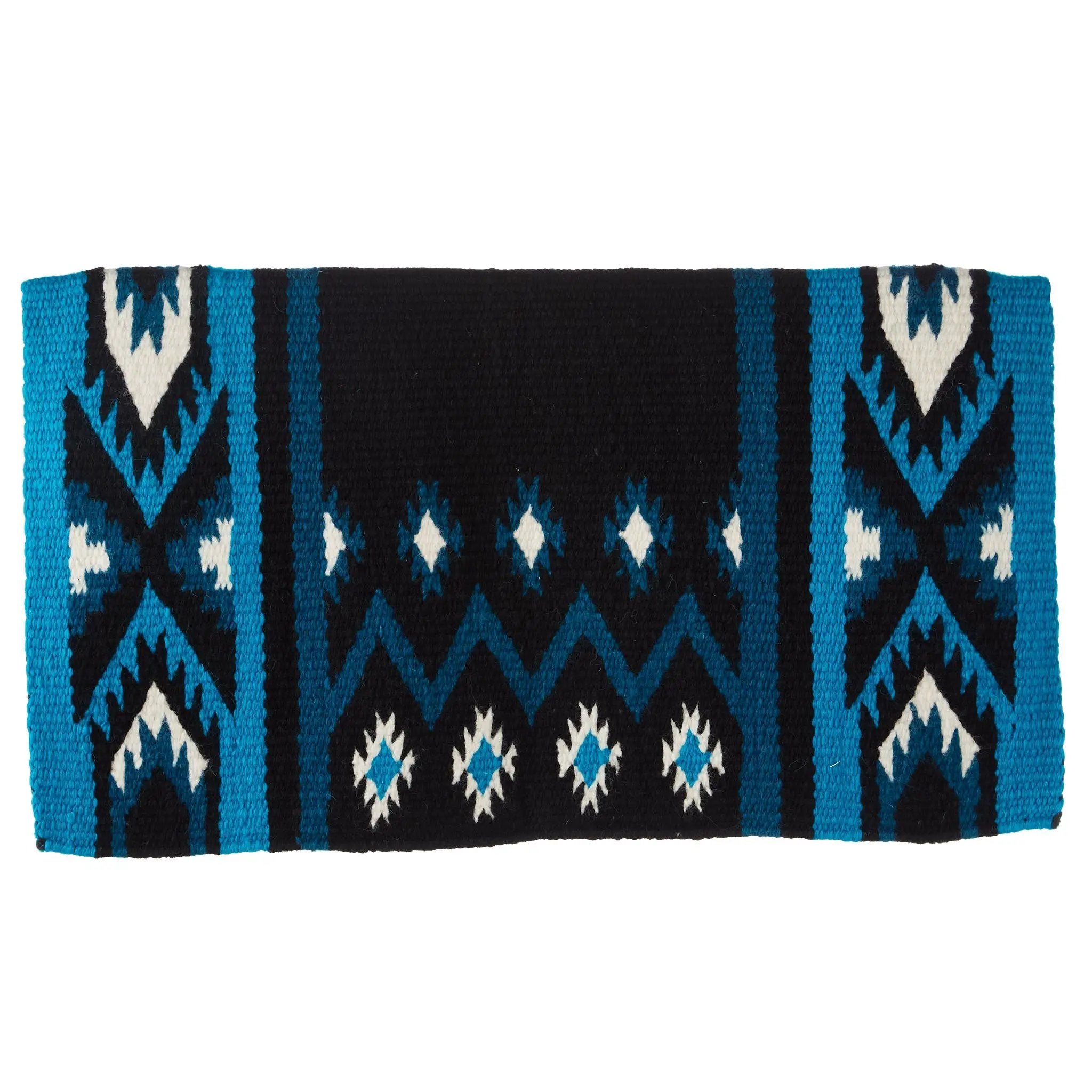 Mayatex Phoenix Saddle Blanket New Zealand Wool Blend 38X34 Inches Black Teal Blue Aztec Pattern by Mayatex
