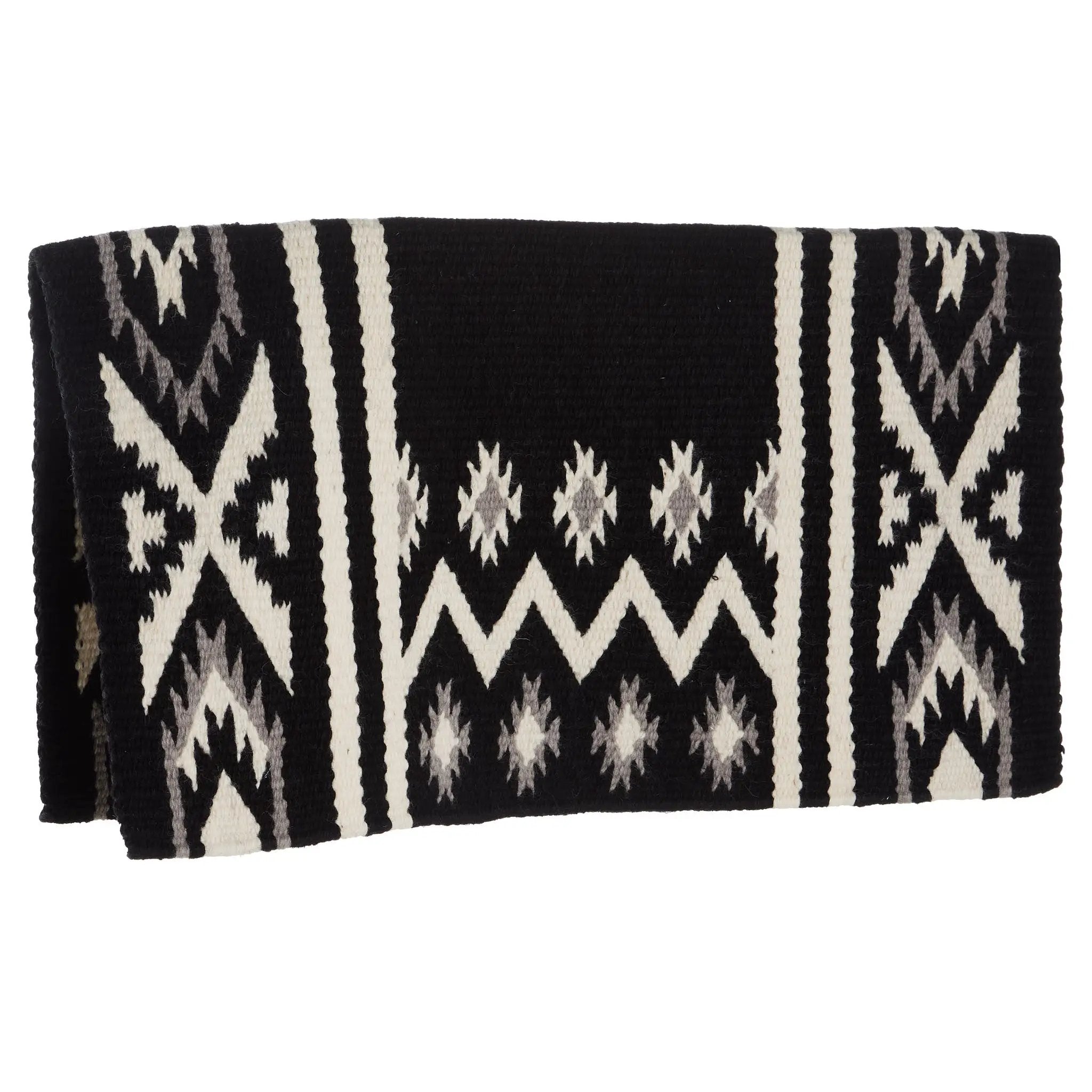 Mayatex New Phoenix Saddle Blanket Wool Blend 38X34 Black Ash Cream Pattern Design by Mayatex