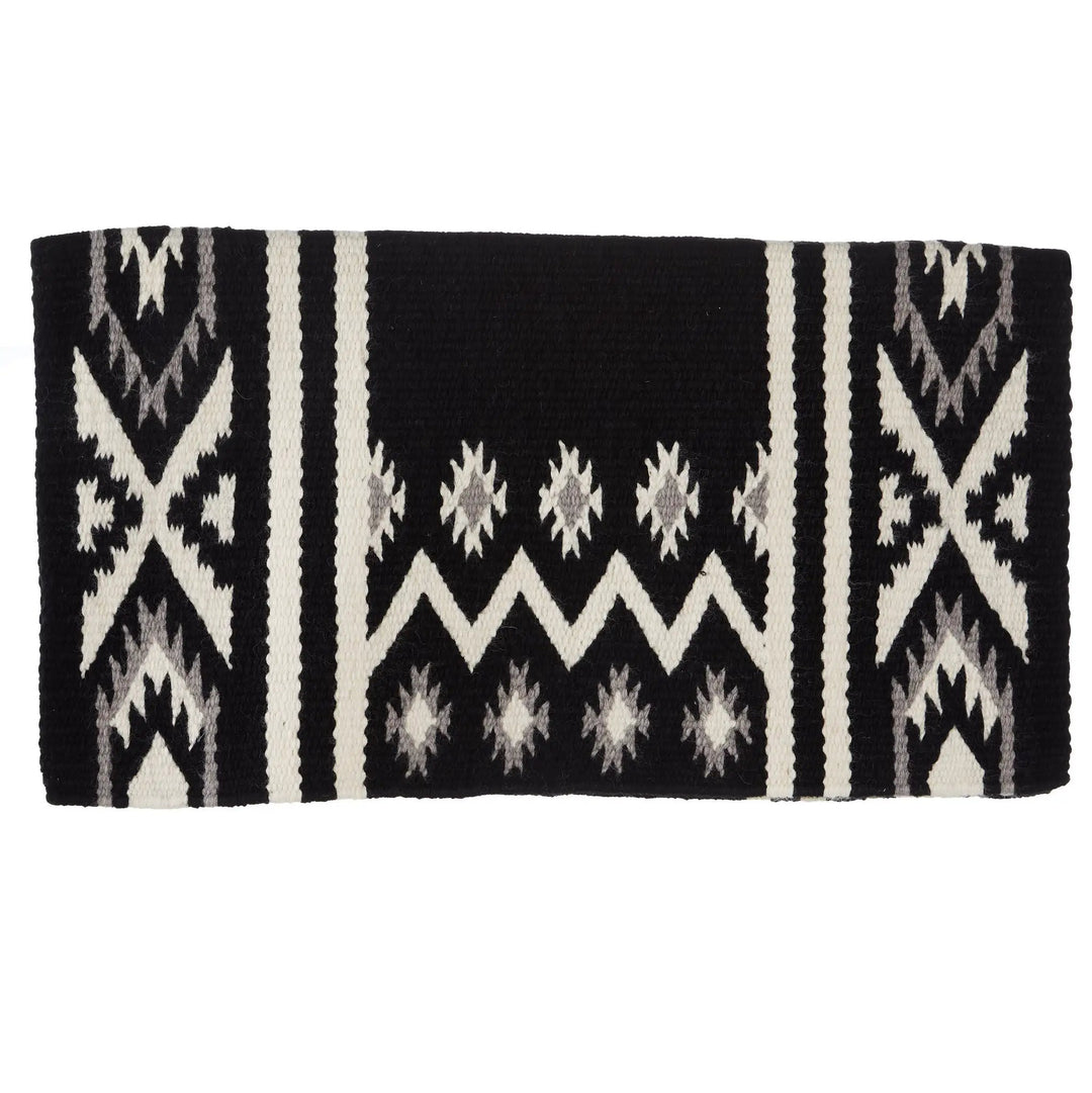 Mayatex New Phoenix Saddle Blanket Wool Blend 38X34 Black Ash Cream Pattern Design by Mayatex