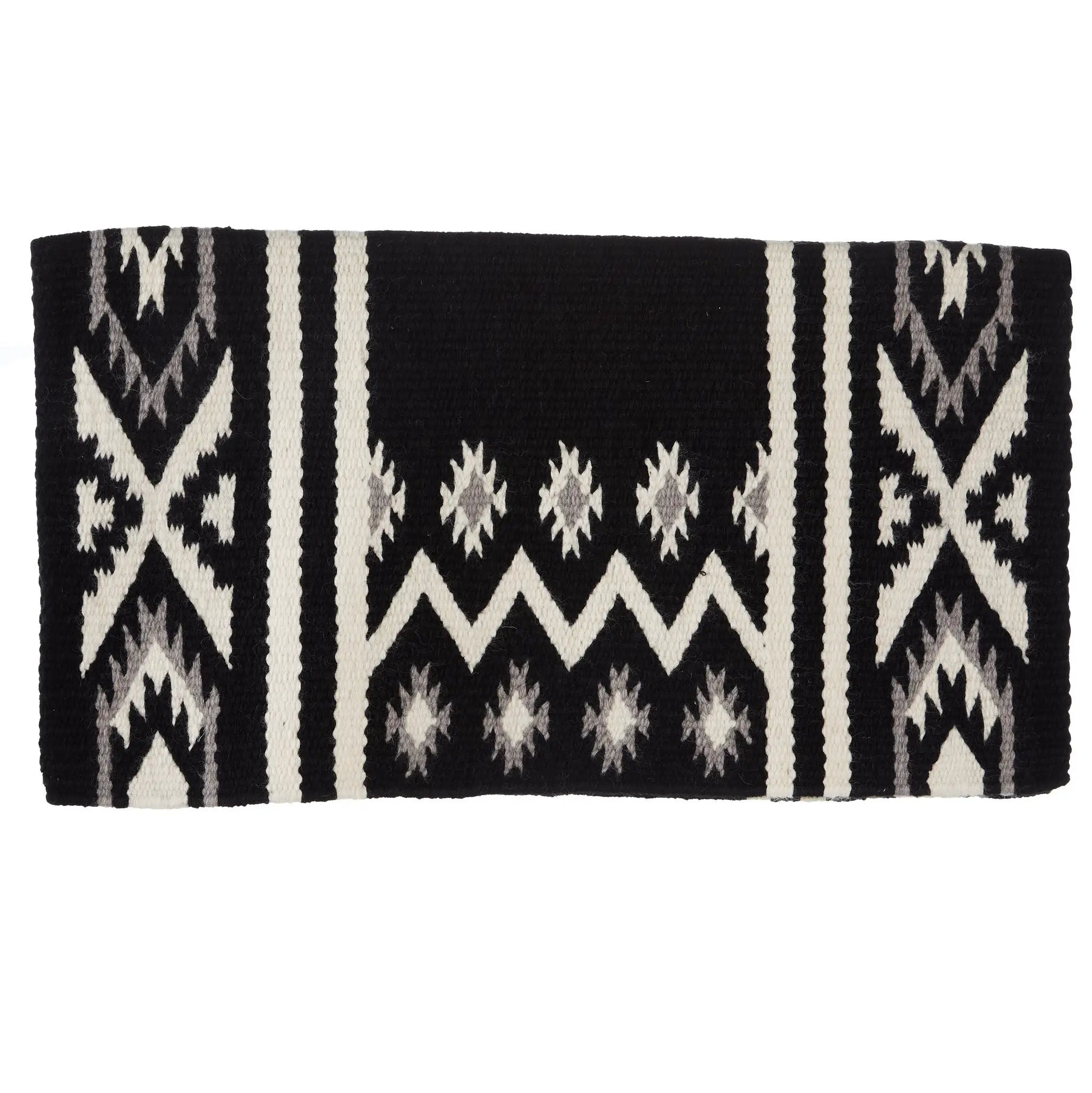 Mayatex New Phoenix Saddle Blanket Wool Blend 38X34 Black Ash Cream Pattern Design by Mayatex