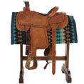 Gallery viewerに画像を読み込む, Mayatex Nova Saddle Blanket New Zealand Wool 38x34 Navy Tan Turquoise by Mayatex
