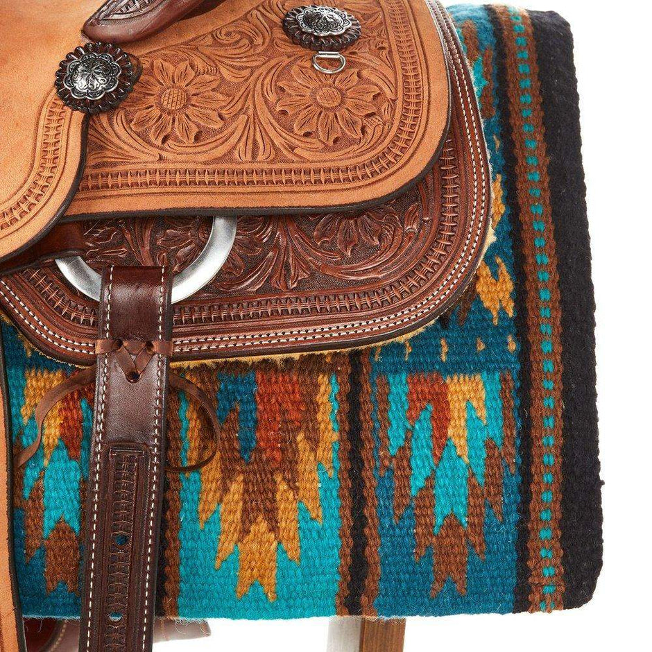 Mayatex 1469 4 Sandhill New Zealand Wool Saddle Blanket 36x34 Black Teal Pattern by Mayatex