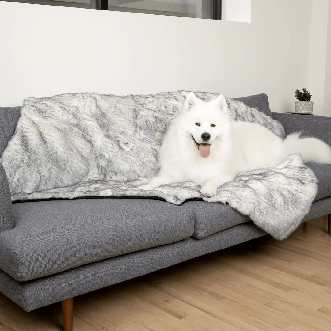Paw.com PupProtector Luxe Waterproof Faux Fur Dog Blanket in Arctic Fox grey