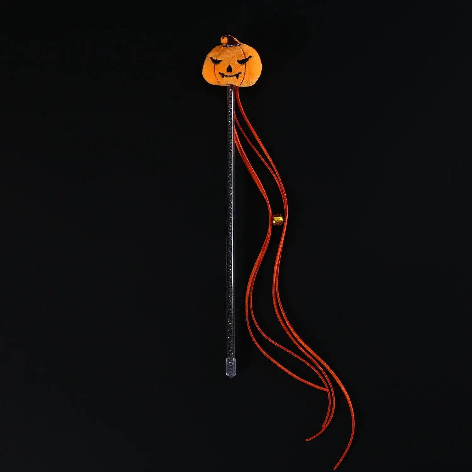 Pet Zen Halloween Cat Teaser Stick with plush orange pumpkin head and orange tassels