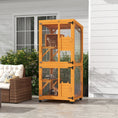 Bild in Galerie-Betrachter laden, Orange PawHut loft-style cat enclosure on a patio, with cats on raised platforms behind mesh doors
