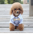Load image into Gallery viewer, Dog shirt for small to medium dogs, blue striped breathable top with beige bow tie.
