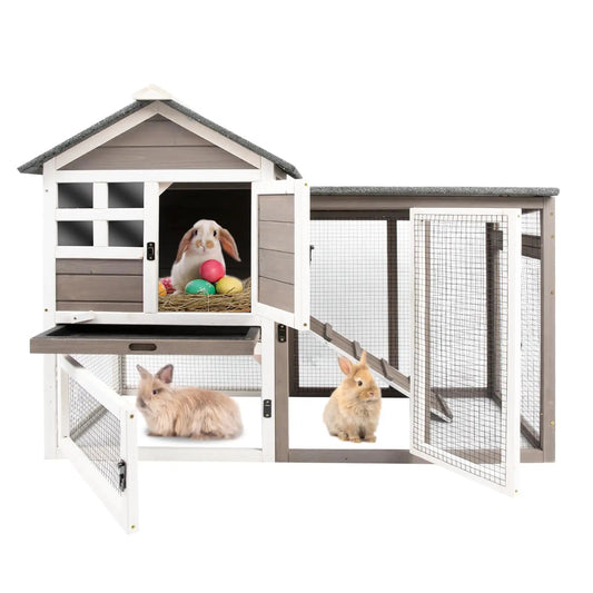 PetsCosset Rabbit Hutch-Indoor Rabbit Hutch Outdoor Rabbit Cages Indoor Rabbit Hutch with Pull Out Tray Large Rabbit Hutch FirWood Bunny Hutch Indoor Guinea Pig Cages Waterproof Asphalt Roof - from For Animals, With Love