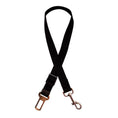 Carica l'immagine nel visualizzatore della galleria, For Animals, With Love pet car seat belt leash, adjustable black nylon strap with bronze buckle and metal clip.
