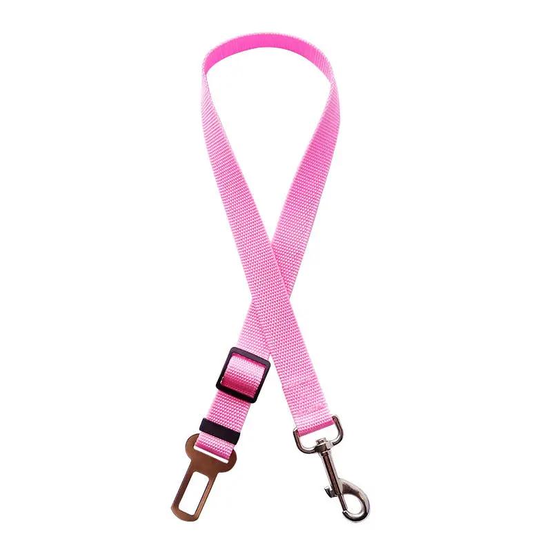 Pink adjustable pet car seat belt with metal clip and buckle from For Animals, With Love.