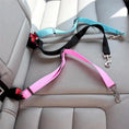 Carica l'immagine nel visualizzatore della galleria, Adjustable pet car seat belt harness with pink and blue straps and metal clips
