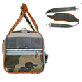 Load image into Gallery viewer, Mr. Peanut's Gold Series standard-size airline-approved expandable pet carrier in camouflage print with brown trim and gray mesh.
