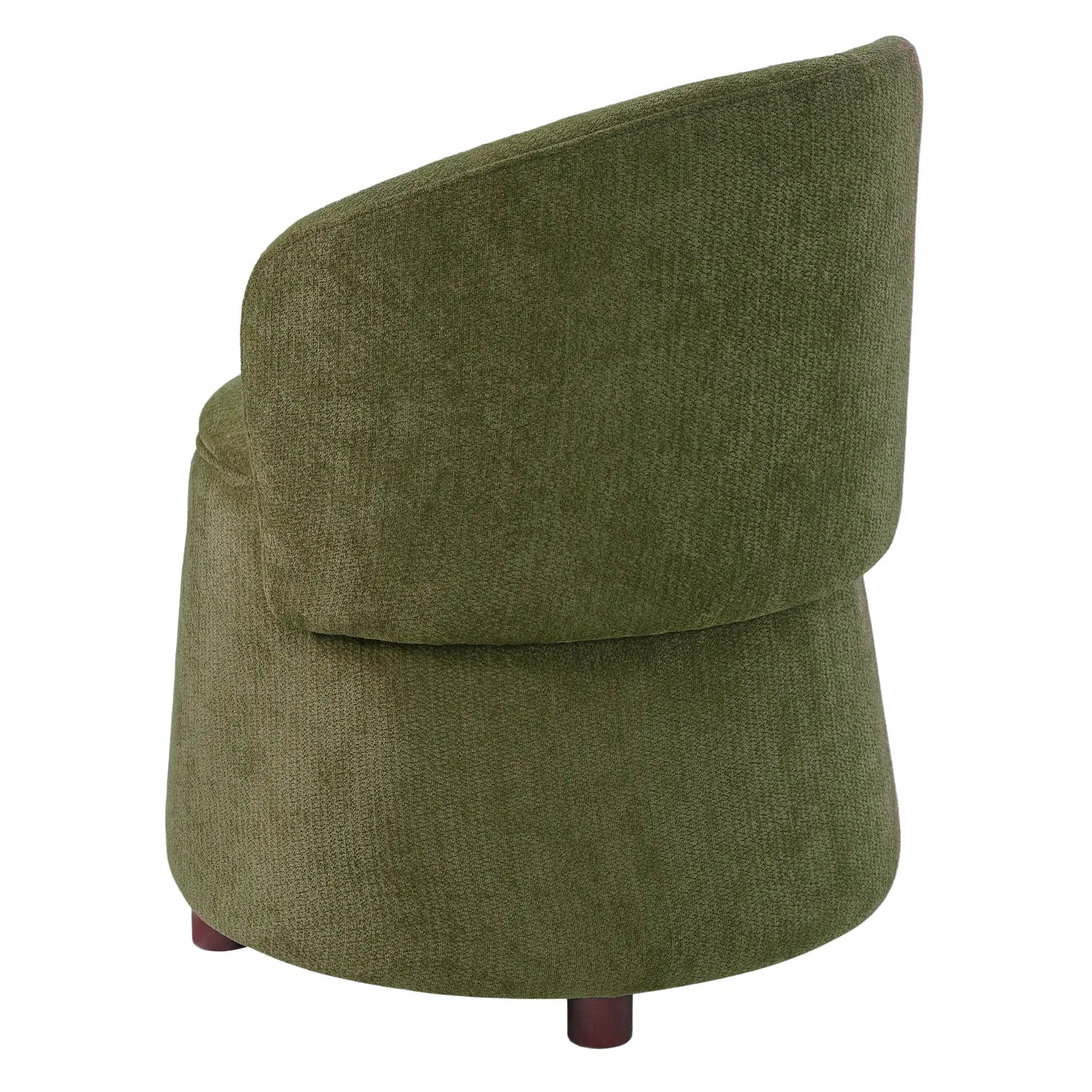 Green pet-friendly upholstered chair with curved back and wooden legs.