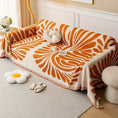 Load image into Gallery viewer, Versatile Chenille Sofa Cover in orange and white; pet-friendly dog couch cover draped over sofa
