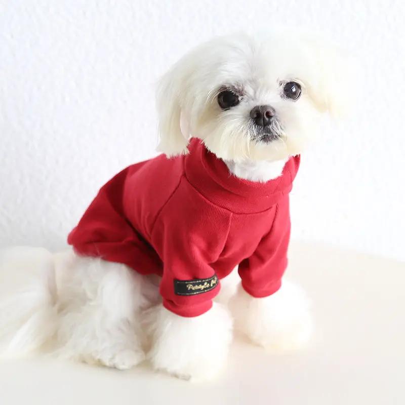 Small Dog Spring Solid Color Two-Legged Sweater by SOCKPET in red.