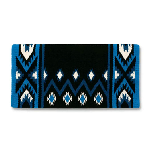 Mayatex Phoenix Saddle Blanket New Zealand Wool Blend 38X34 Inches Black Teal Blue Aztec Pattern by Mayatex