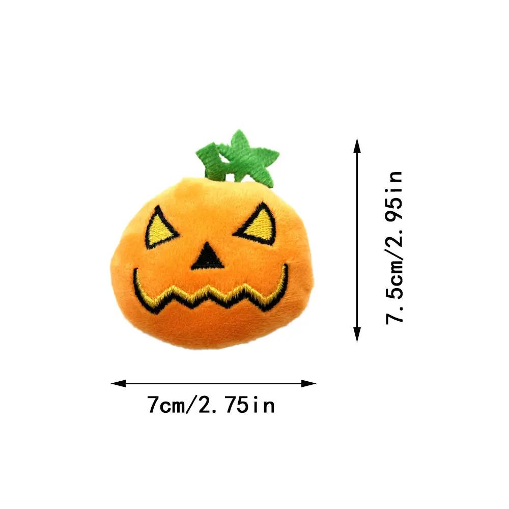 Pumpkin Jack-o'-Lantern plush cat toy by Pet Zen, orange with a green stem