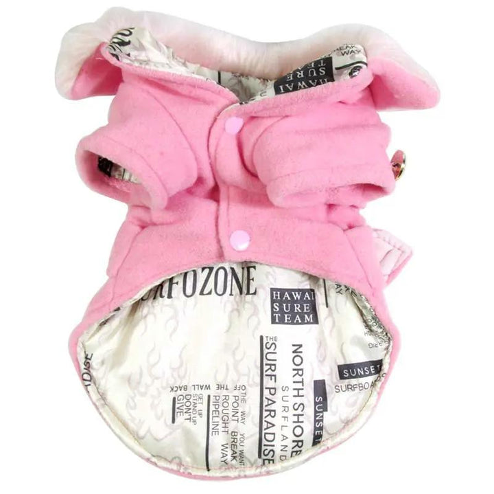 Dog clothes warm cotton pet clothing - pink warm furry jacket for pets, perfect for winter outings.