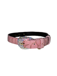 Charger l'image dans la visionneuse de la galerie, Allysa Payne Beverly Hills pink embossed croc Italian leather dog collar with crystal heart buckle
