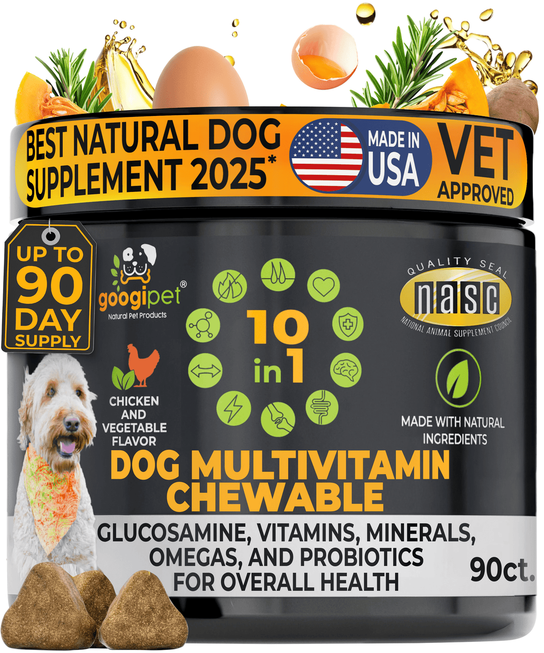Googipet 10-in-1 Multivitamin Chews (Chicken) jar, front label