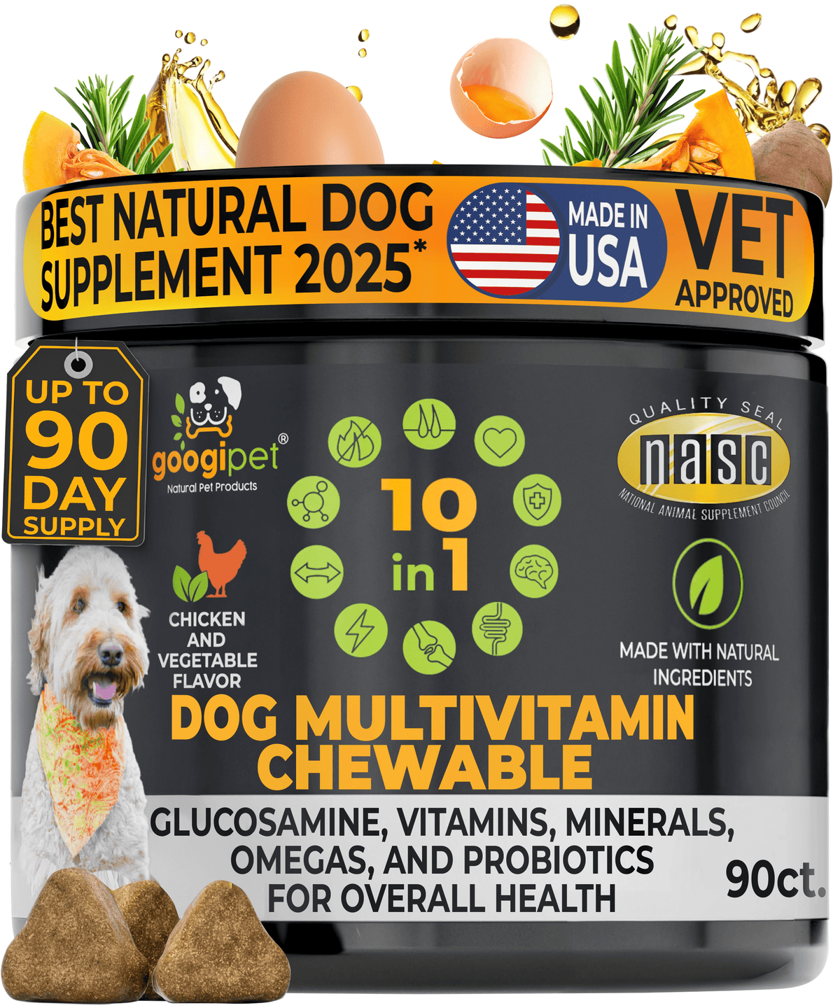 Googipet 10-in-1 Multivitamin Chews (Chicken) jar, front label