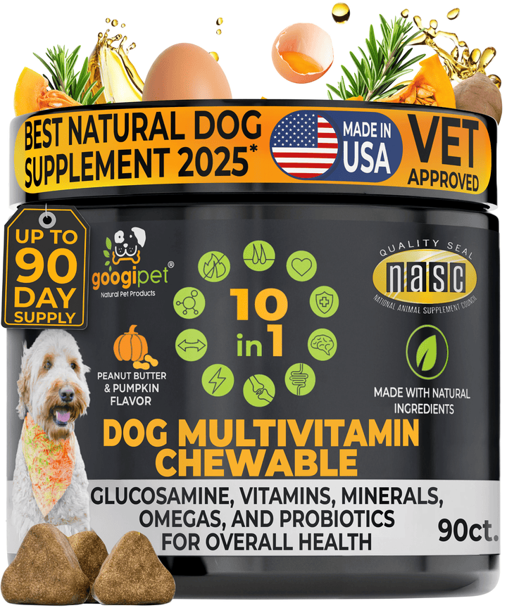 Googipet 10-in-1 Multivitamin Chews (Peanut Butter &amp; Pumpkin) jar, front label