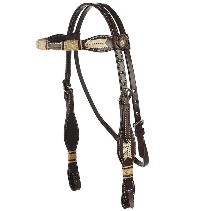WD Tack Natural Rawhide Scalloped Quick Change Browband Headstall Heavy Oiled Leather by Mayatex