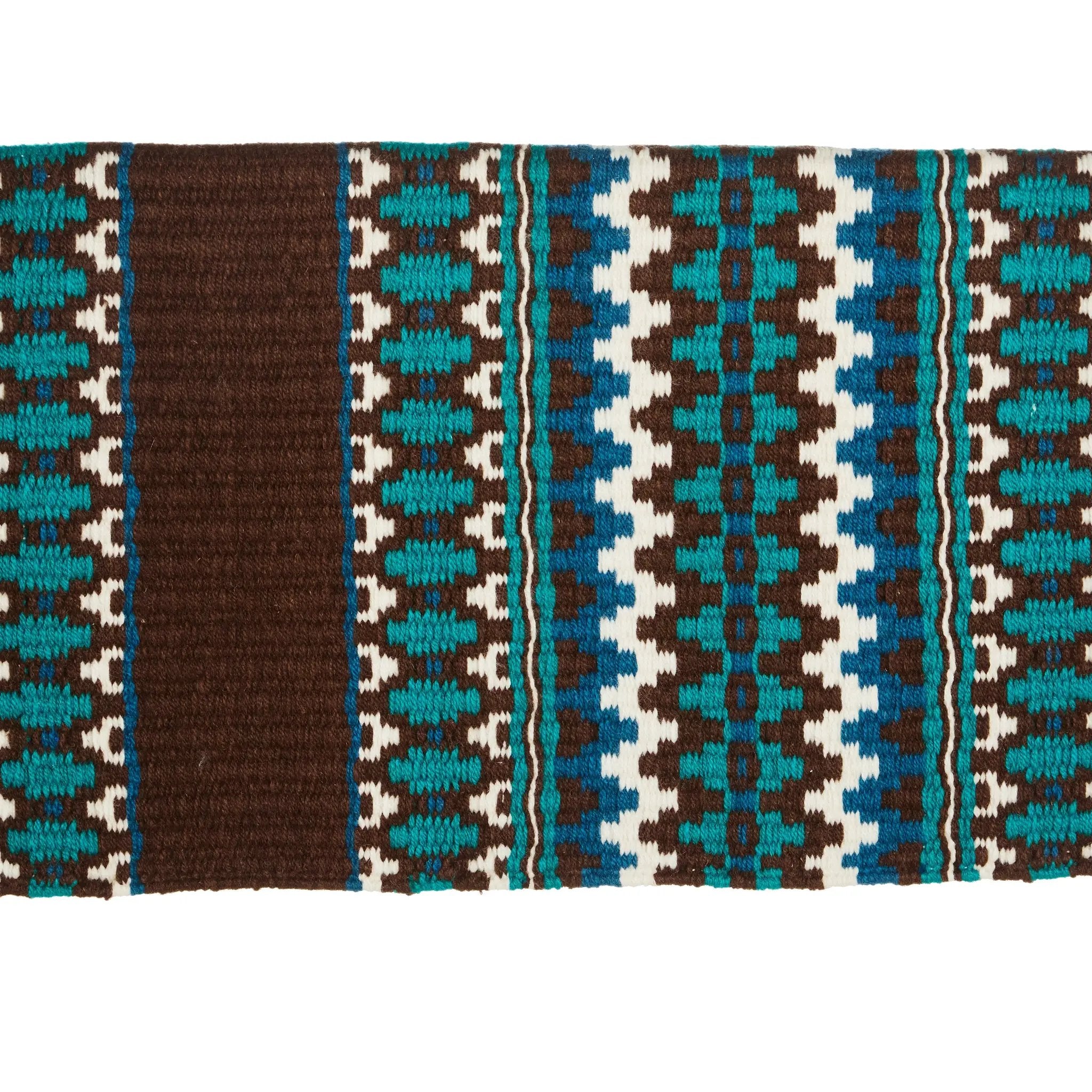 Mayatex Kiva Hand Woven New Zealand Wool Saddle Blanket 40x34 Inches Chestnut Cream Teal Ocean Blue by Mayatex