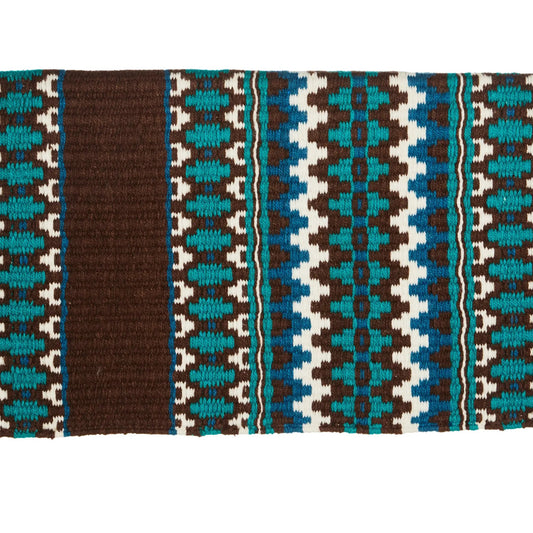 Mayatex Kiva Hand Woven New Zealand Wool Saddle Blanket 40x34 Inches Chestnut Cream Teal Ocean Blue by Mayatex