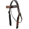 Carica l'immagine nel visualizzatore della galleria, WD Tack Brown Overlay Tooled Combo Browband Headstall Floral Tooling Stainless Steel Hardware Black Hide Leather by Mayatex
