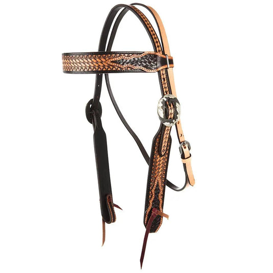 WD Tack Ranger Browband Headstall Black Natural Leather Basket Stamp by Mayatex