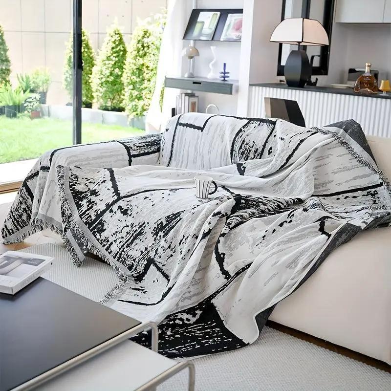 Luxury Pet Cover for Leather Sofa in black-white abstract print; non-slip, machine washable