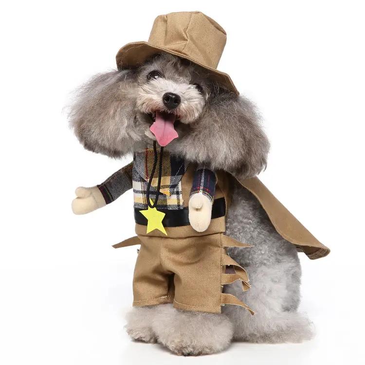 Cosplay dog outfit by Pet Zen in tan with hat, cape, plaid top and star pendant
