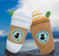 Load image into Gallery viewer, Puppaccino dog toy; two plush ice-cream cones in white and tan with Starbark's patches, by For Animals, With Love.
