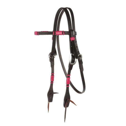 WD Tack Hot Pink Adjustable Rawhide Rope Tooled Browband Headstall by Mayatex