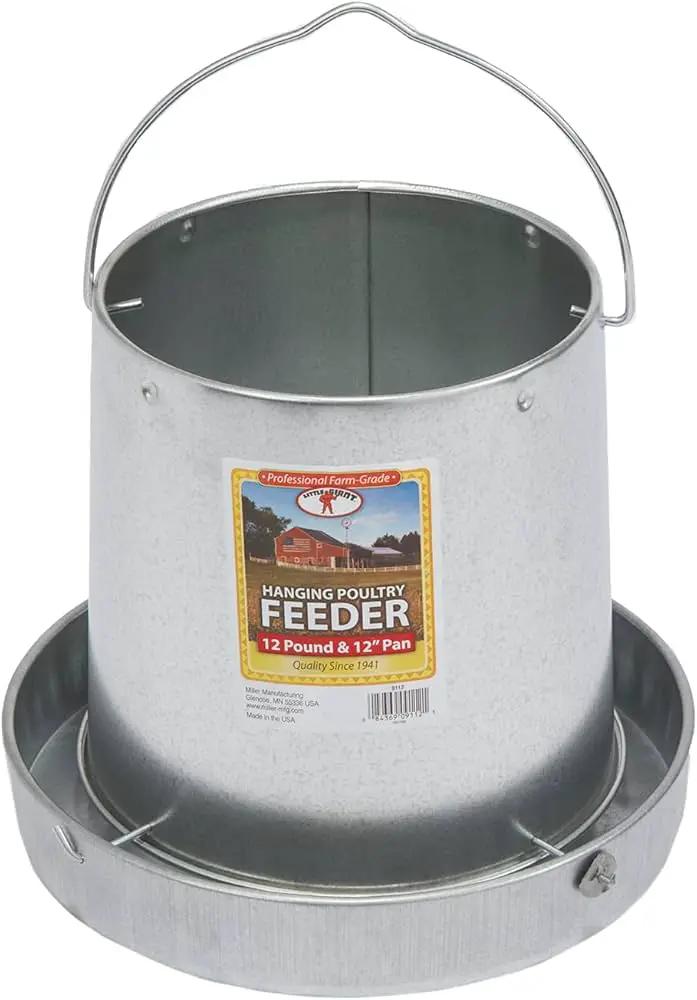Miller Galvanized Hanging Chicken Feeder 12 lb Metal Poultry Feed Dispenser by Paw and Tail Supply