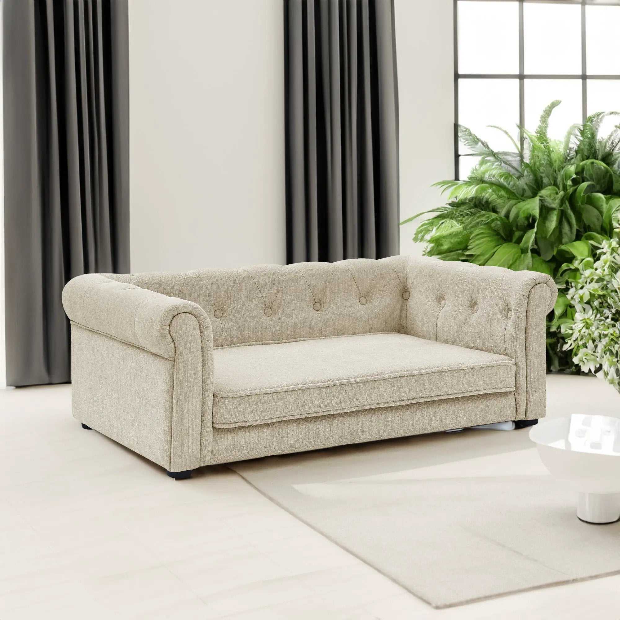 Large Beige Elevated Pet Sofa Bed Indoor Lounge For Dogs And Cats by V.I.P Digital Presence