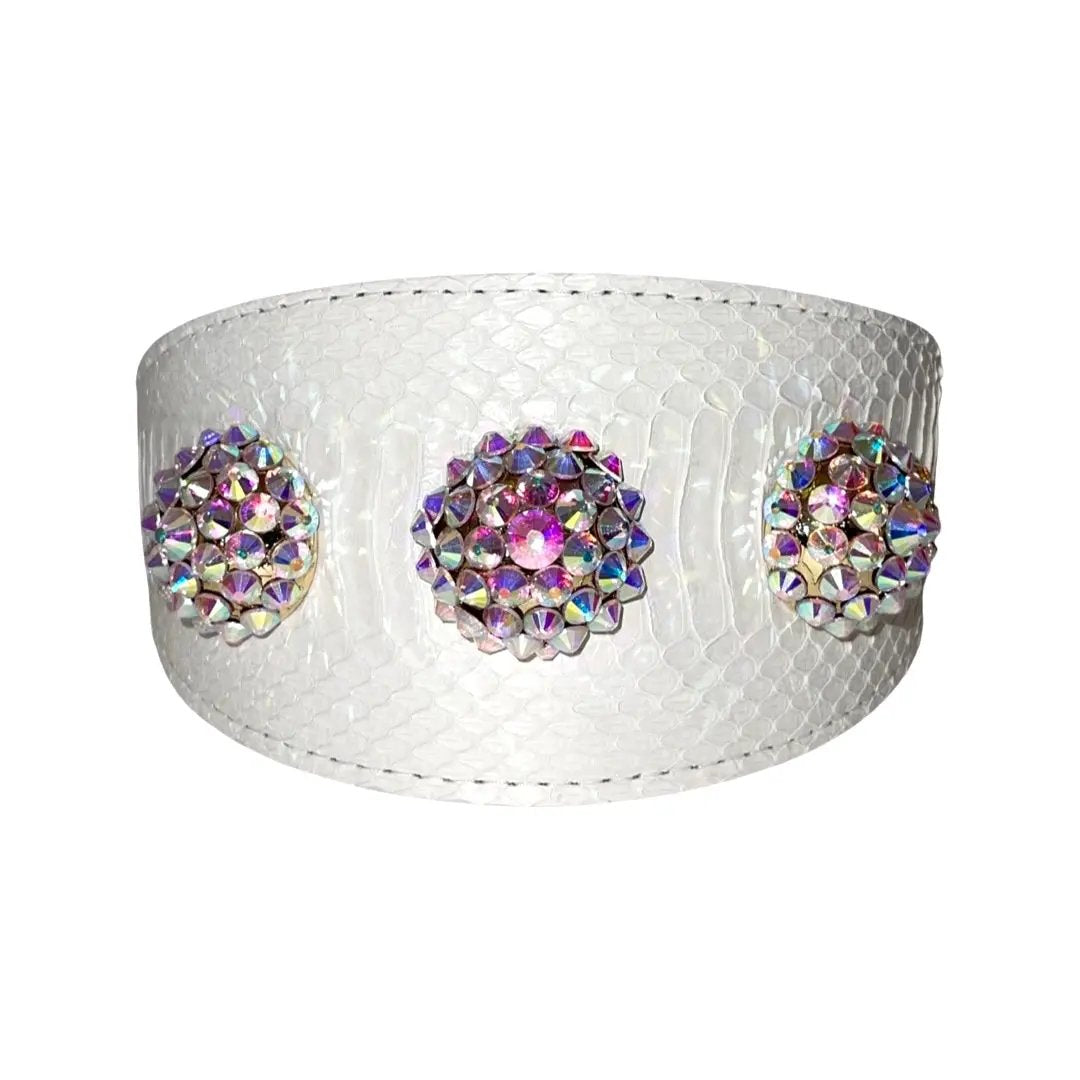 Pawswag Matte White Snake Collar With Swarovski Rivets by Allysa Payne Beverly Hills