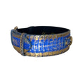 Load image into Gallery viewer, Stunning multi-color snake-pattern collar in blue, silver and gold with gold hardware
