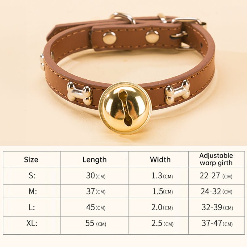 Bone Stud PU Leather Collar with Bell – Dogs &amp; Cats – photo 8