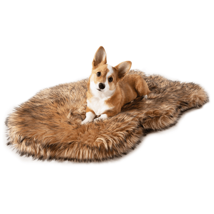 Paw.com PupRug Faux Fur Orthopedic Dog Bed, Curve Sable Tan