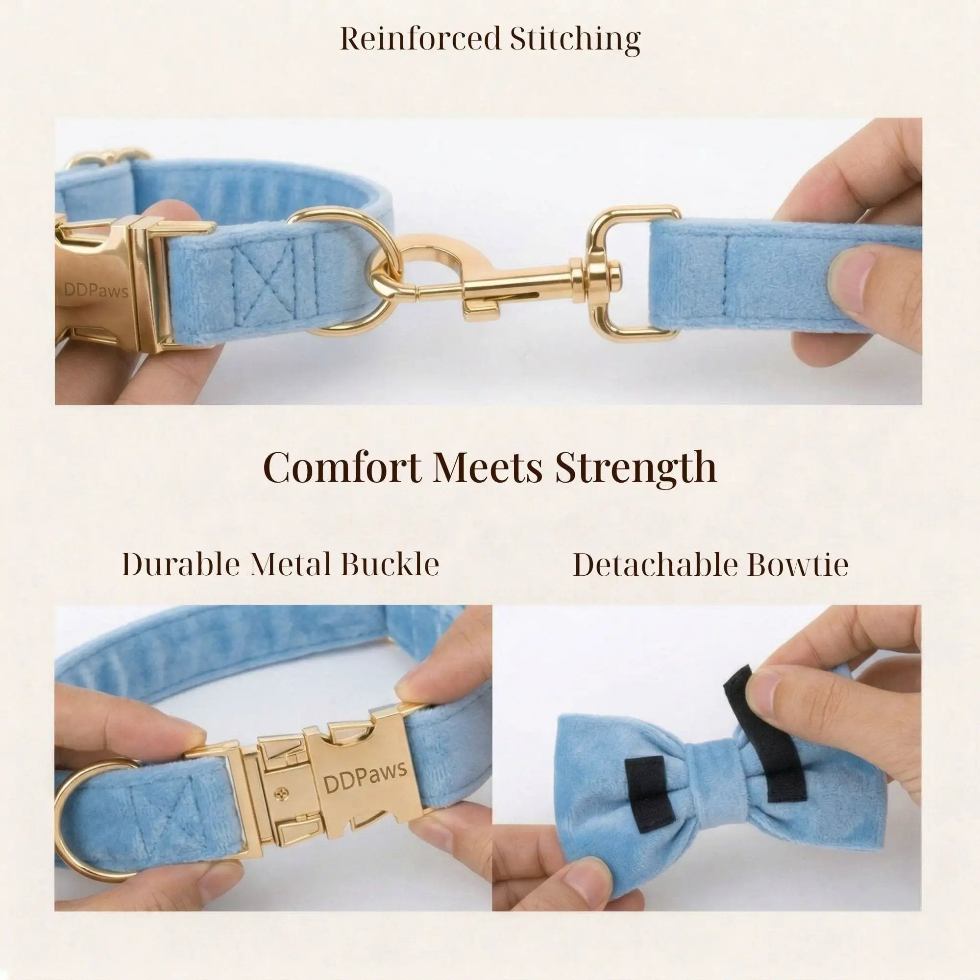 Luxury Blue Velvet Custom Dog Harness Set No Pull Sleek Hardware by DDPaws