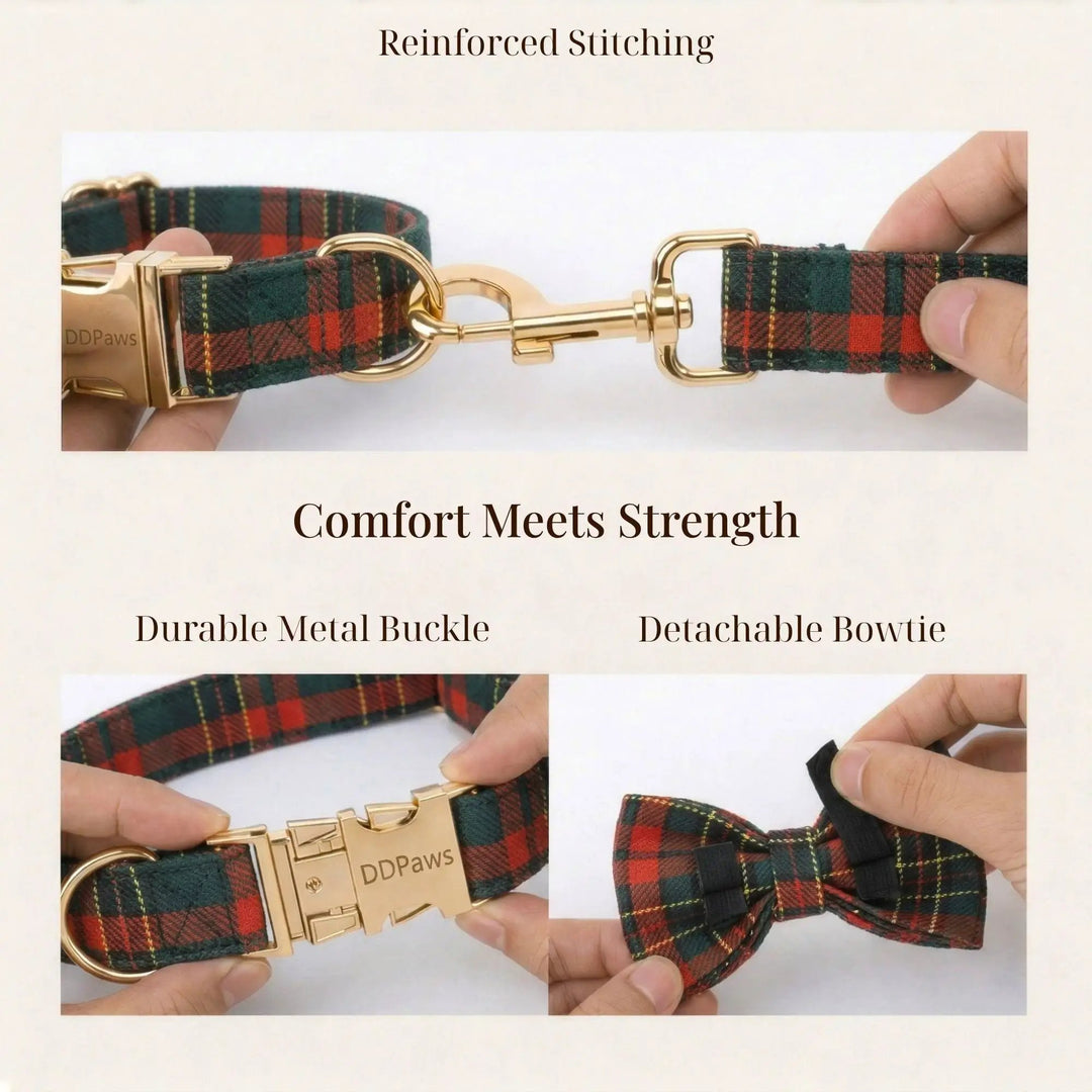 Red Tartan Christmas No Pull Dog Harness Set With Leash Personalized by DDPaws