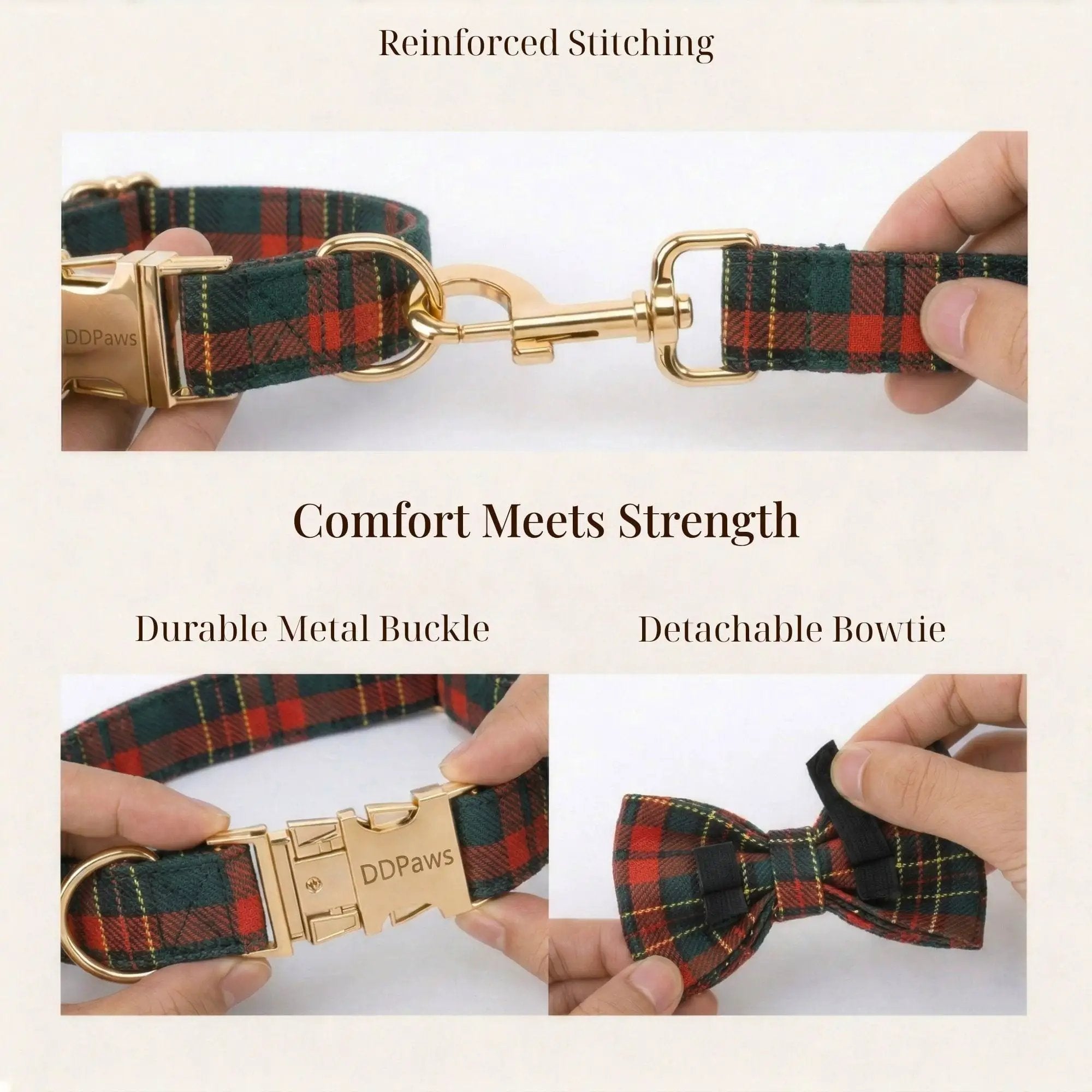 Red Tartan Christmas No Pull Dog Harness Set With Leash Personalized by DDPaws