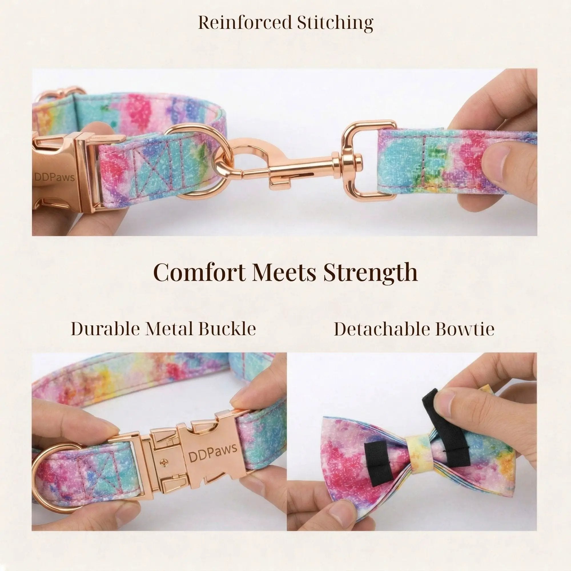Premium Dreamy Rainbow Print Set Complete Three Piece Dog Harness Collar Leash Collection by DDPaws