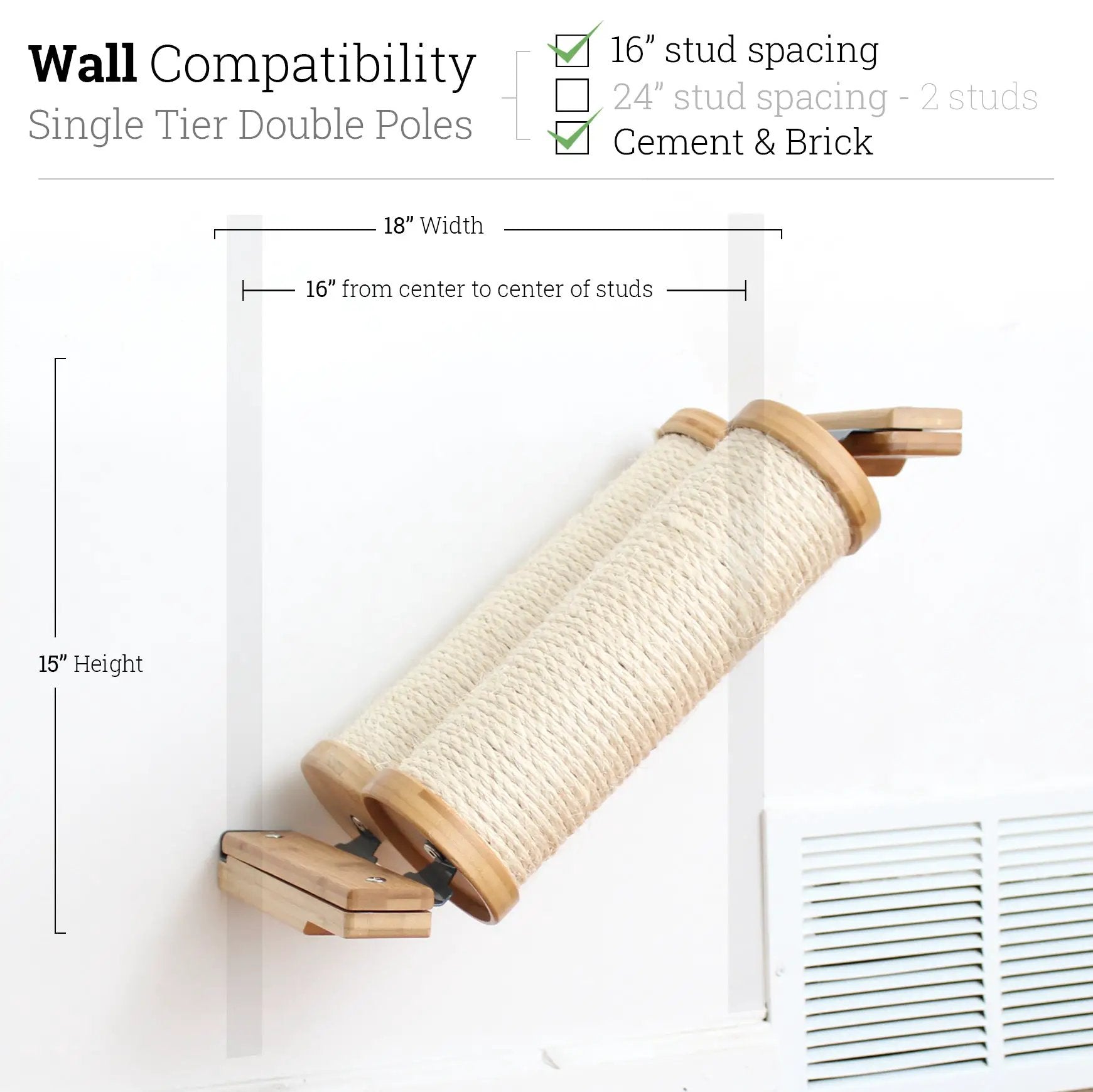 Slanted Cat Scratcher for Wall by Catastrophic Creations; rope-wrapped surface with wood ends and wall mount.